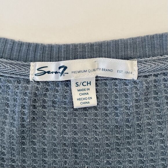 Seven 7 Y2K Henley Size S Waffle Knit Thermal Snap Buttons Bella Swan Gray Blue - Picture 7 of 9